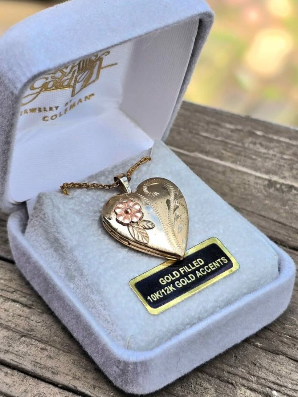 Vintage Black Hills Gold Filled 10k 12k Gold Accents Flower Heart Shaped Locket